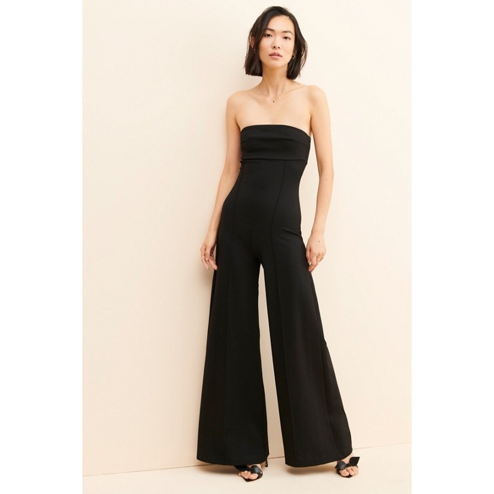 Ripley Rader Strapless Wide-Leg Ponte Jumpsuit Black Seamed Size 1